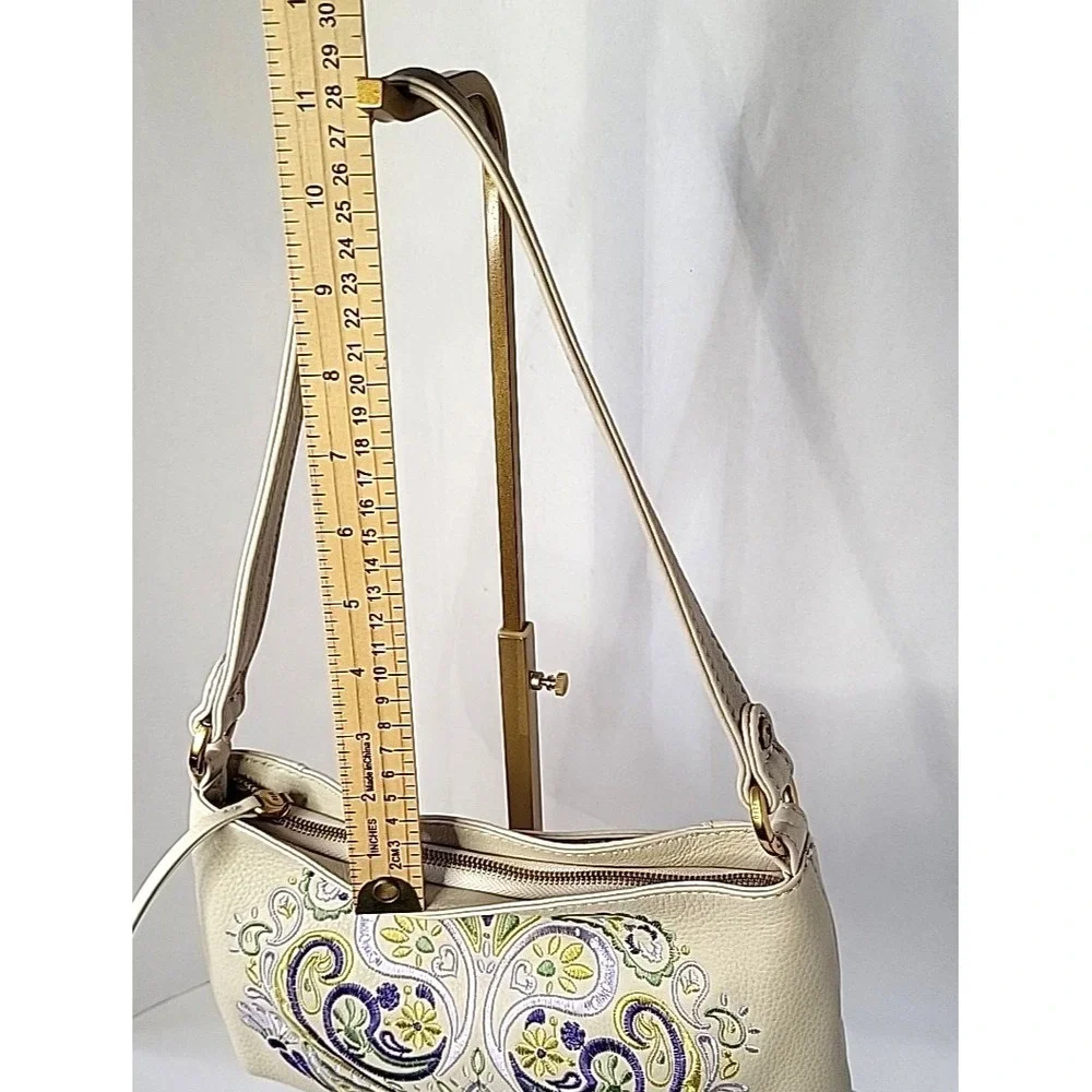 Retired HOBO Pier Ivory Leather Shoulder Bag Paisley Embroidered Boho Authentic‎